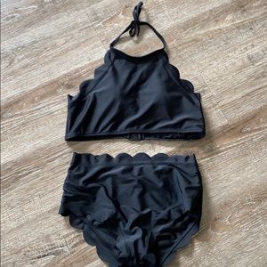 Black two-piece with scalloped edges